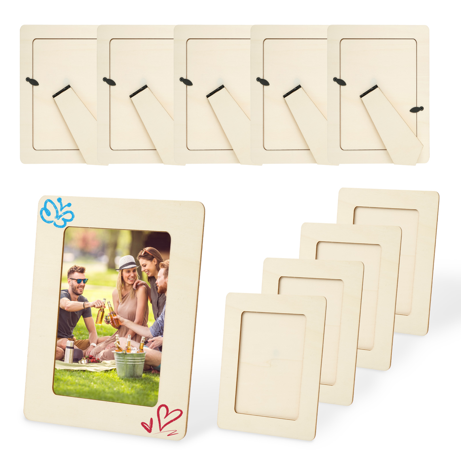 Engraved Wood Frame - 10Pcs 6inch Unfinished Wooden Frames Wavy/Rectangle