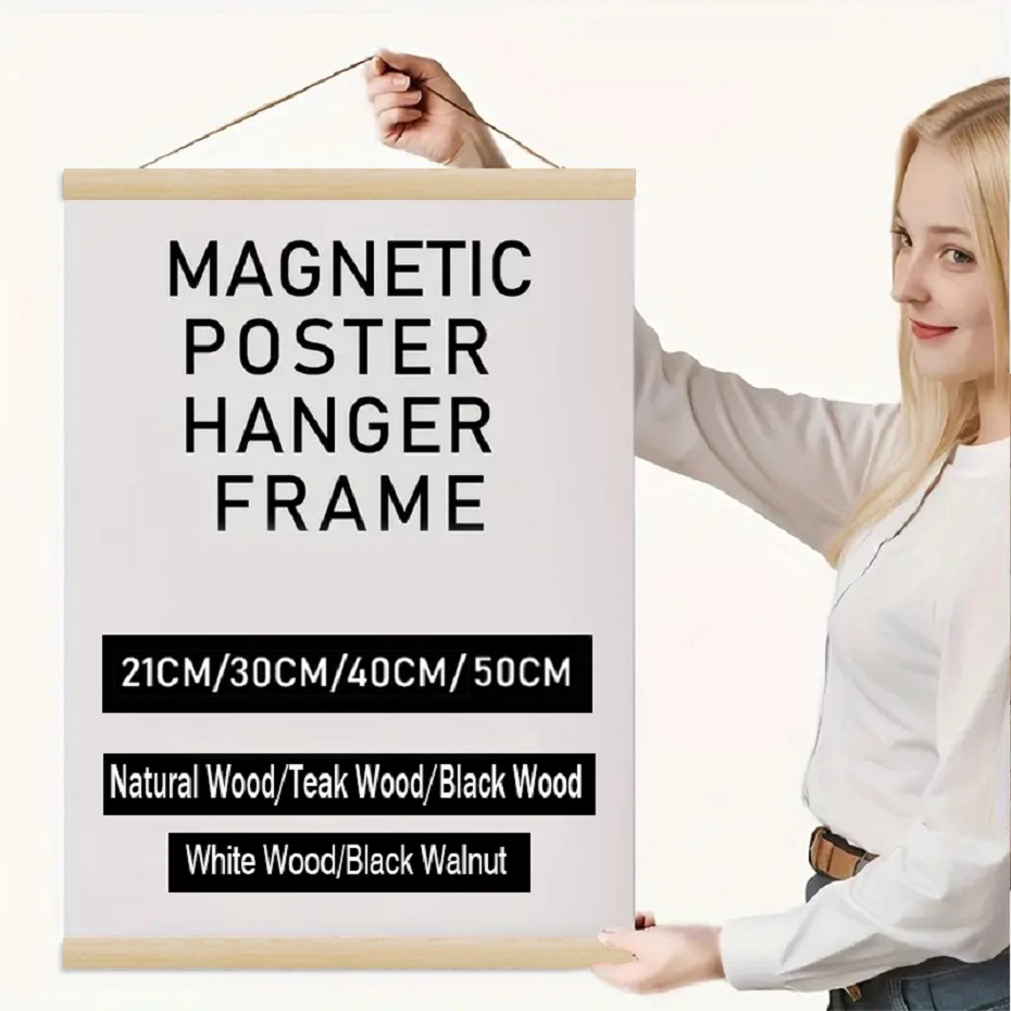 Engraved Wood Frame - 1PC Magnetic Teak Pine Wood Picture