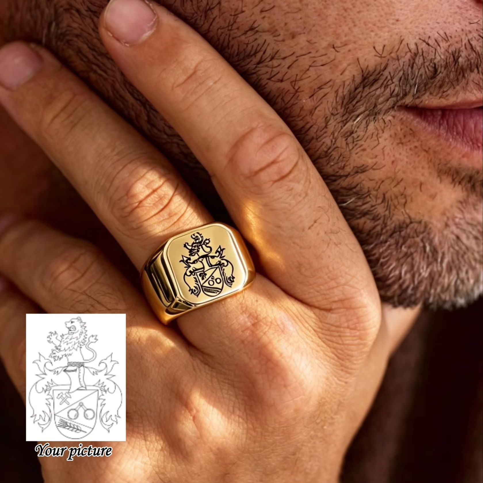 Initial Ring Custom - Custom Family Crest Signet Ring For