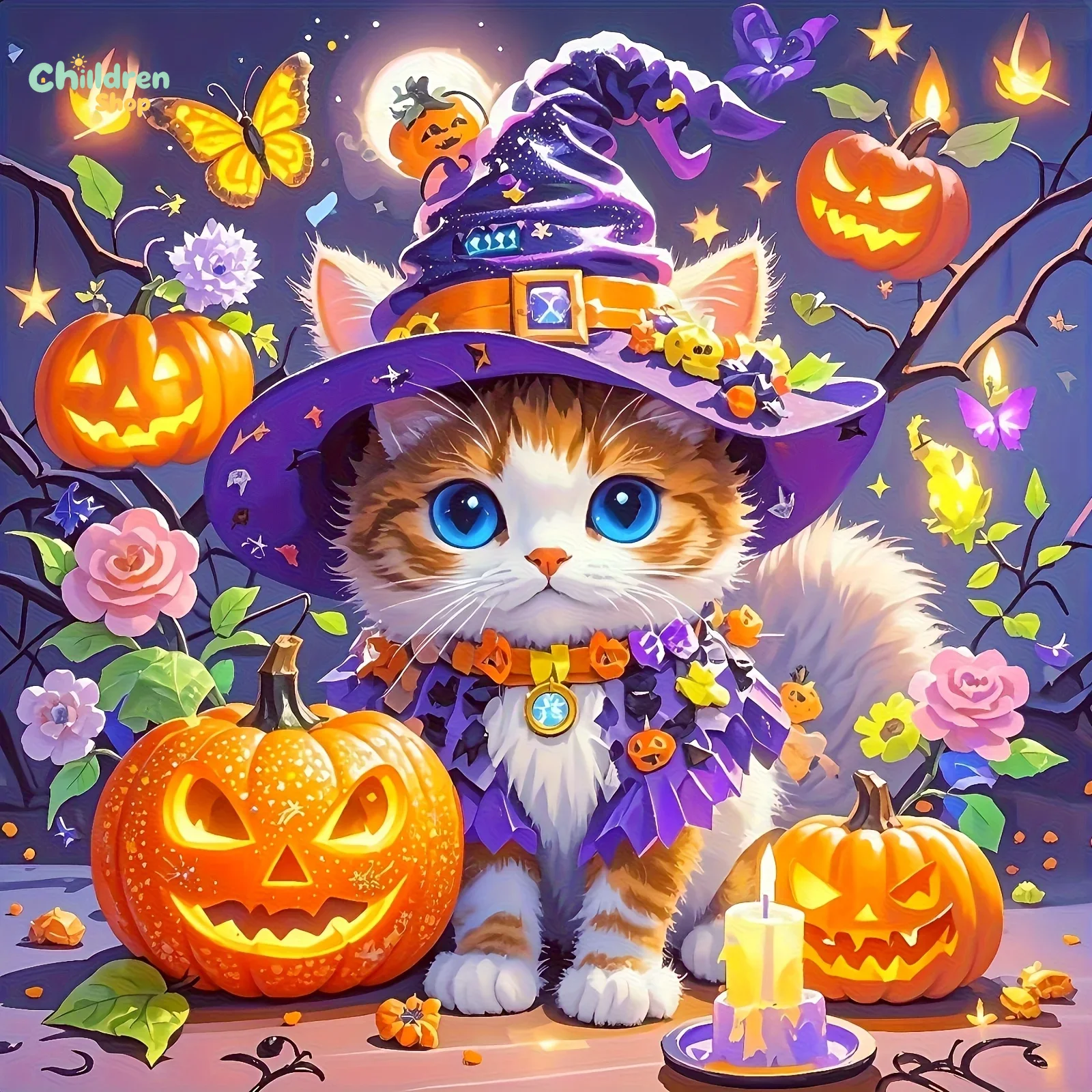 Halloween Wizard Cat Diamond P - Photo Mosaic Print recension och pris