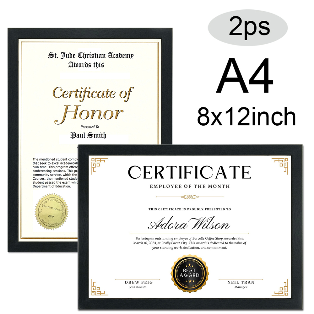 2PC 8x12inch Black Certificate - Engraved Wood Frame recension och pris